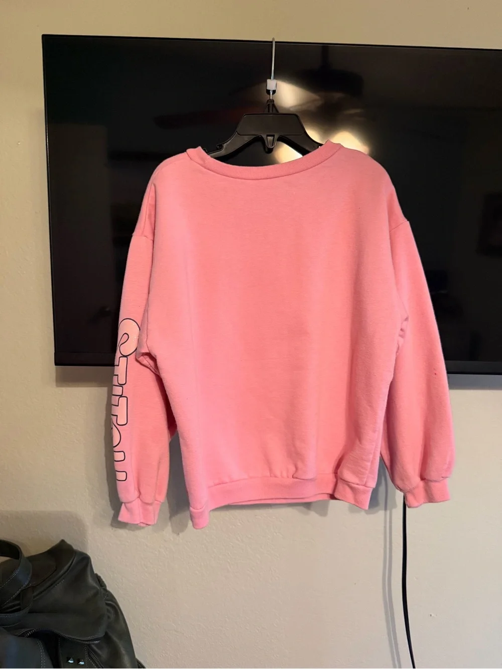 Disney Pink Crewneck Sweatshirt with Blue Stitch Holding Heart